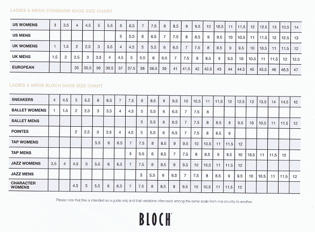 Bloch Ballet Shoes Size Chart